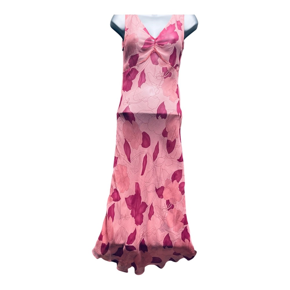 Guess Collection Women Maxi Dress 100% Silk Pink Floral XS Y2K Romantic Chiffon
